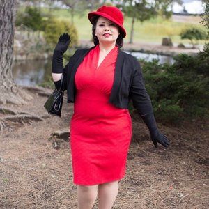 Lindy Bop red brocade stretch knit wiggle dress